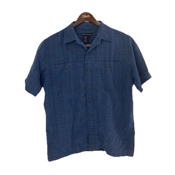 Men's 5.11 Tactical Series Snap Button Shirt Short Sleeve Blue Plaid Medium - Picture 1 of 8